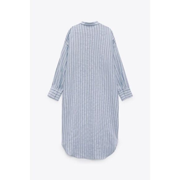 Zara Linen Blend Shirt Dress New Striped - Picture 8 of 11